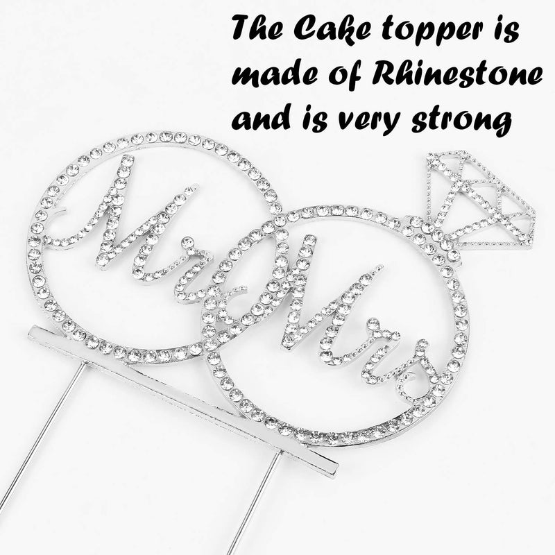 Hatcher lee Mr & Mrs Cake Topper For Wedding Anniversary Rings Crystal Rhinestone Party Decoration (Silver) - Image 3